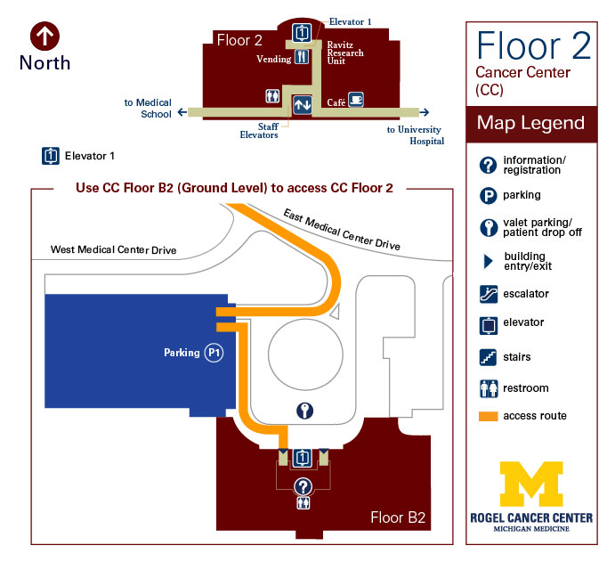 map of cancer center, level 2