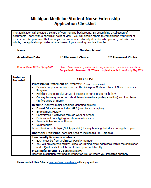 Application Checklist